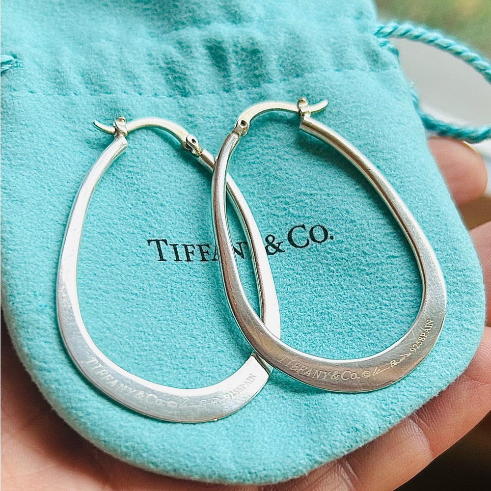 Tiffany & Co. Silver Tear Drop Hoop Earrings